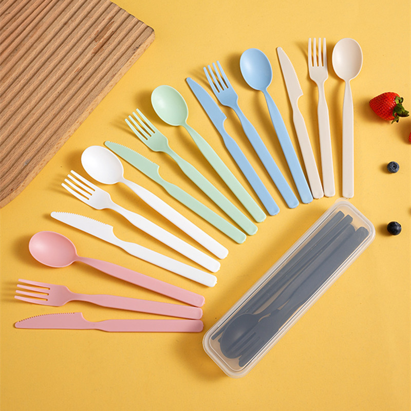 Cross-Border Pp Tableware Travel Portable Cutlery Set Thickened Plastic Knife, Fork, Spoon, Chopsticks Gift Set with Customizable Logo Four-Piece Set