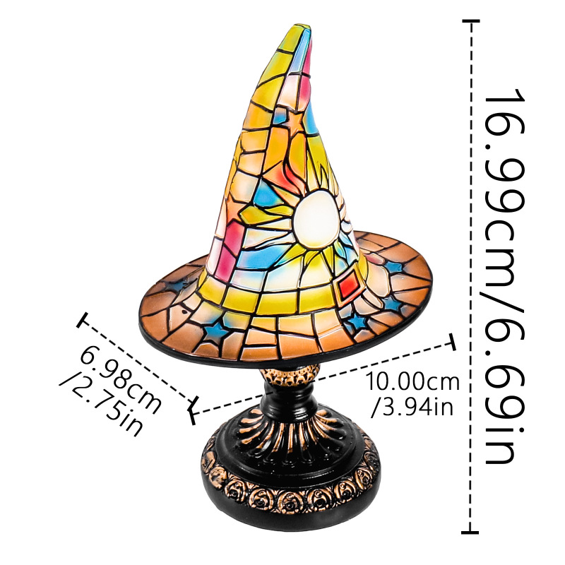 跨境新款Stained Glass Witch Hat Lamp 女巫帽灯床头柜夜灯|undefined