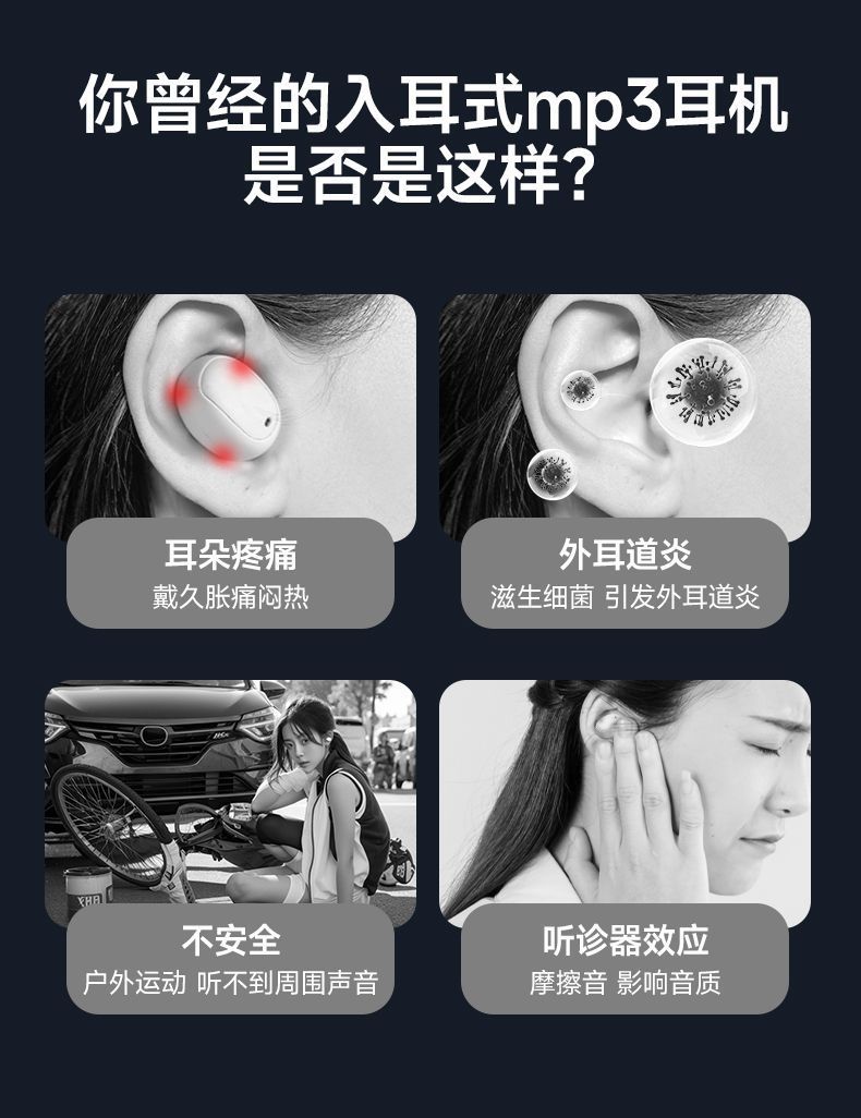 2025 New Plug-In Card Mp3 Bluetooth Headset Ear Clip Type Sports Running Music Super Long Battery Life and No Pain When Worn for a Long Time