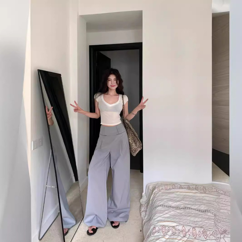 Thin Slightly See-through Pink v-neck Short-sleeved T-shirt Women's Summer Slimming Look Bottoming Shirt versatile Short Casual Top