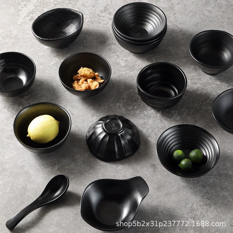 Черная утолщенная прочная рисовая миска, меламиновая имитация фарфора, коммерческая матовая маленькая миска, суповая миска для отеля, ресторана, миска для приправ для ресторана с горячим горшком