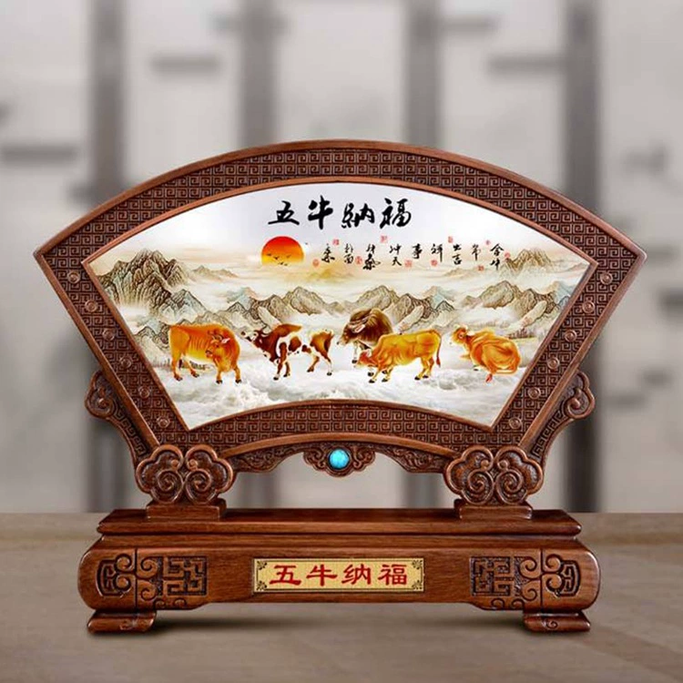 Fan-shaped glazed jade screen ornaments, handicrafts, living room wine cabinets, office decorations, high-end gifts wholesale for leaders
