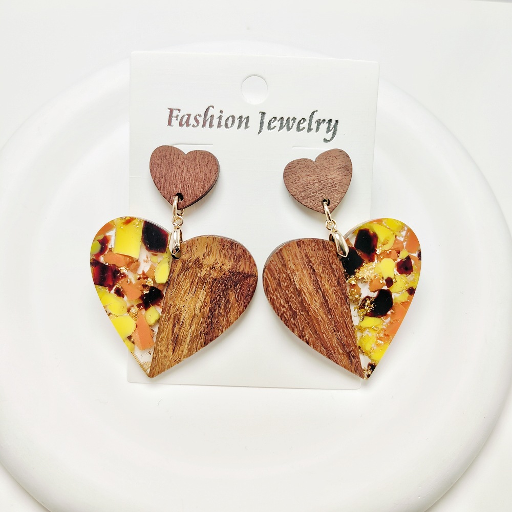 12g Weight Steel needle Ear Needle Material Drop Earrings Classification 1 Pair Quantity Holiday, Daily Occasion Acrylic, Wood, Resin Material Heart Shape Pattern Women's Gender Stoving Varnish Design Casual, Simple Style Style 1 Pair Casual Simple Style Heart Shape Stoving Varnish Arylic Wood Resin Drop Earrings 8