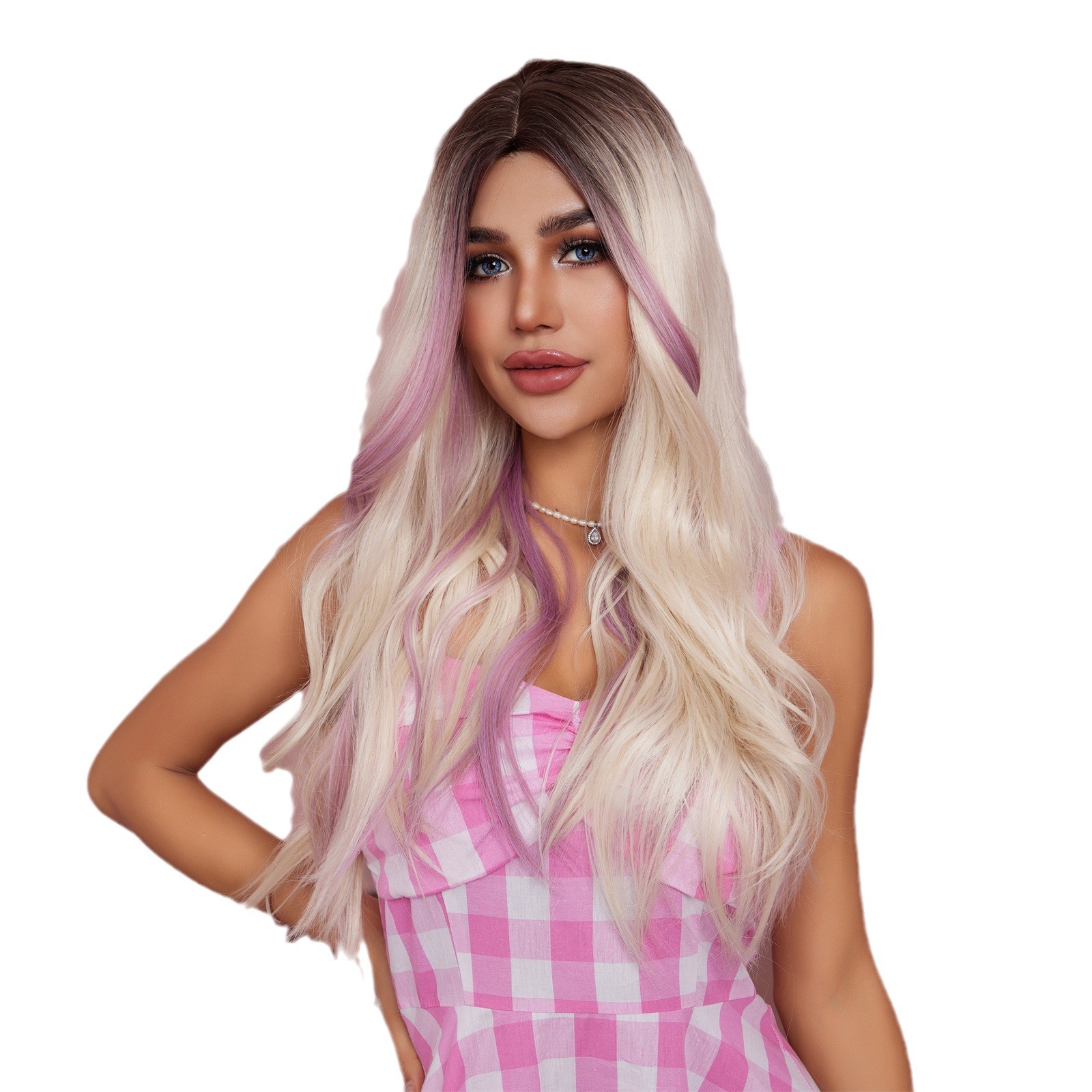 Europea y americana caliente-venta de la Peluca de las mujeres, Pelo Rizado largo rojo de la onda grande, blanco, natural cos de fibra química