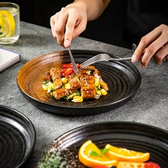 跨境日式壽司盤商用黑色陶瓷餐具北歐西餐牛排盤沙拉自助分餐瓷盤