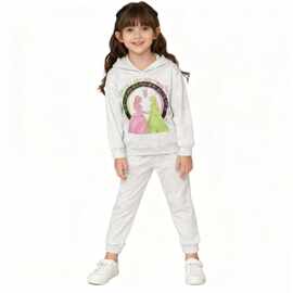 Kids 2pcs outfit 现货欧美儿童休闲圆领连帽卡通运动卫衣两件套