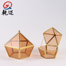 五角玻璃花房茶色玻璃开盖多肉植物微景观花房家居几何体玻璃摆件