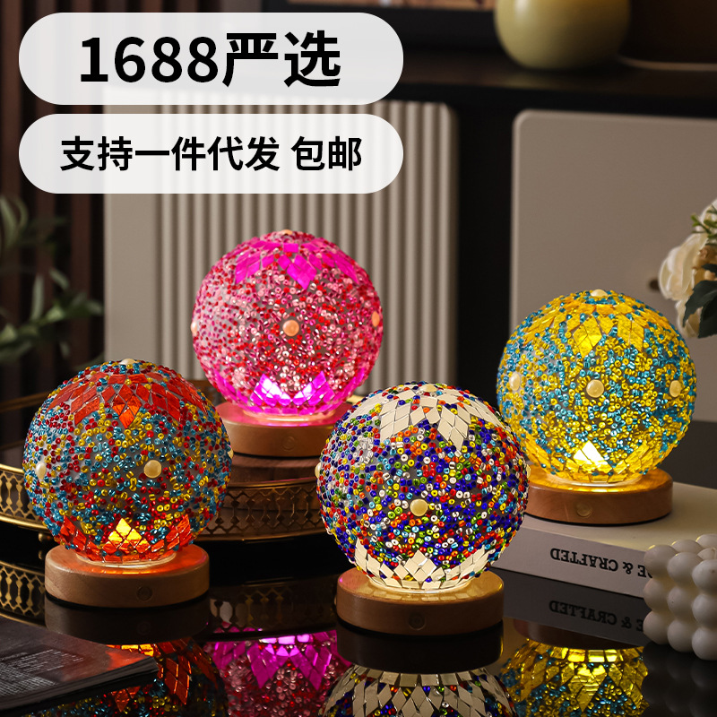 국경 간 모로코 야간 조명 ROBOVAN LE BAI 재미있는 모자이크 유리 테이블 램프 장식 선물