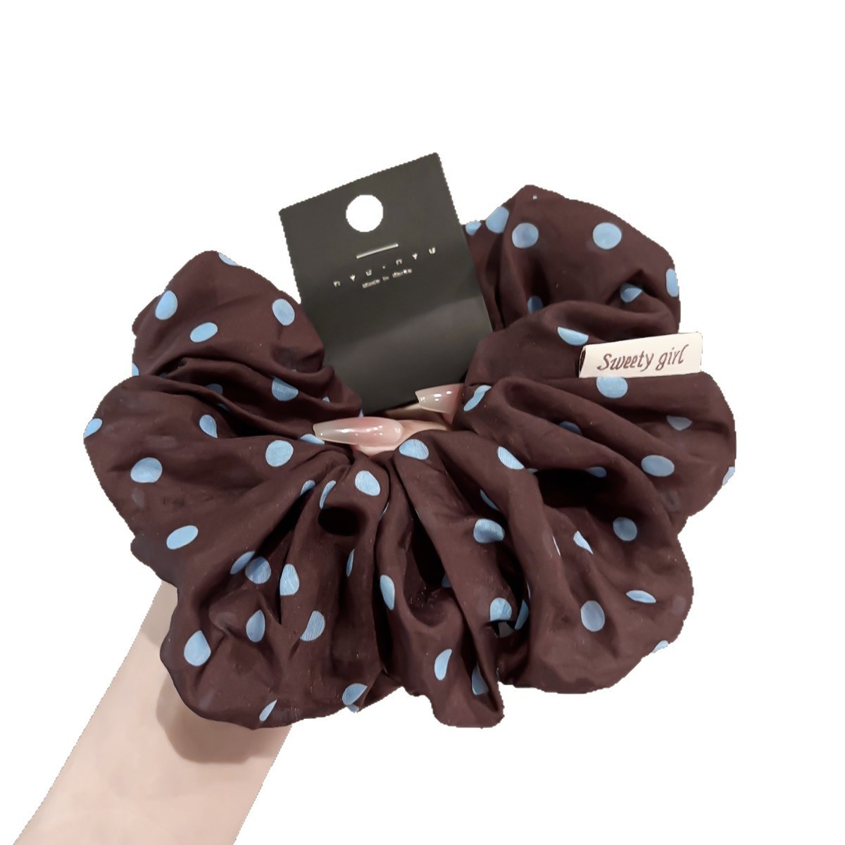 Elegant scrunchie med prickar för kvinnor i kaffefärg nyans_voghion.com