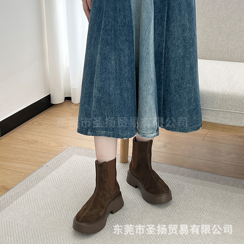 高端the*row秋冬新款厚底短靴防水台一脚蹬弹力套筒切尔西靴女|undefined