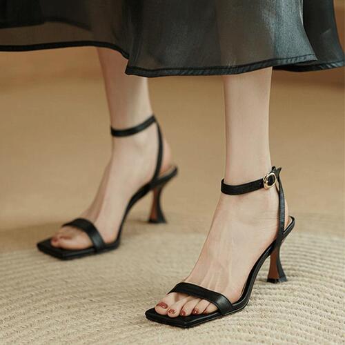 Women's Sandals 2025 New Summer Korean Style French Black Backless Square Head One Strap High Heels Women's Slim Heel