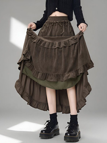 Velvet skirt for autumn and winter, high-rise velvet cake skirt, thickened umbrella skirt, A-line version, medium and long skirt, trend a