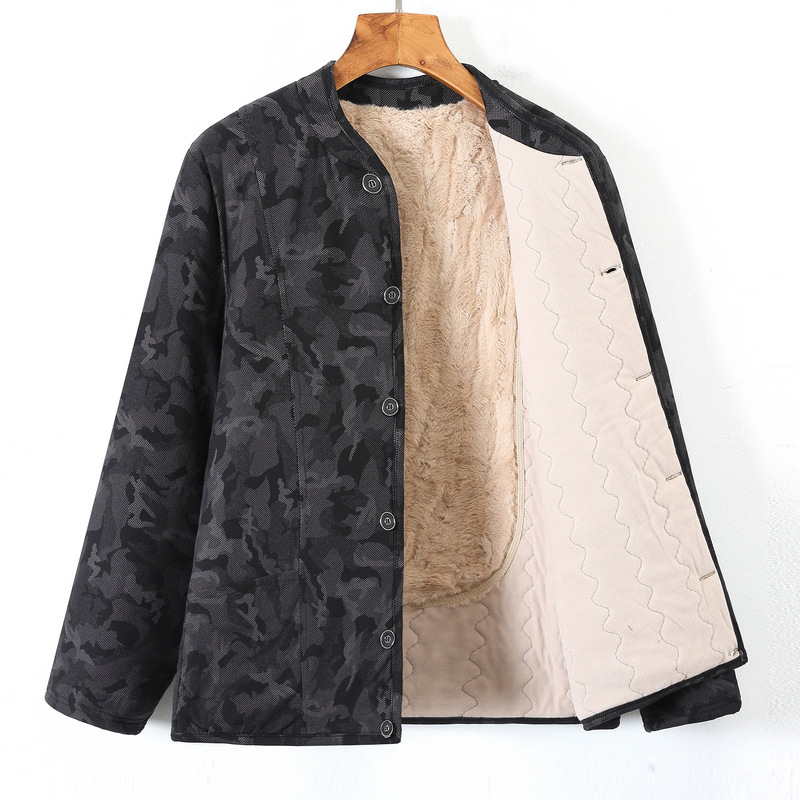 Middle-aged and elderly men's camel hair cotton coat, father's winter thickened cotton-padded jacket, grandfather's winter fleece-lined thermal underwear, plus size