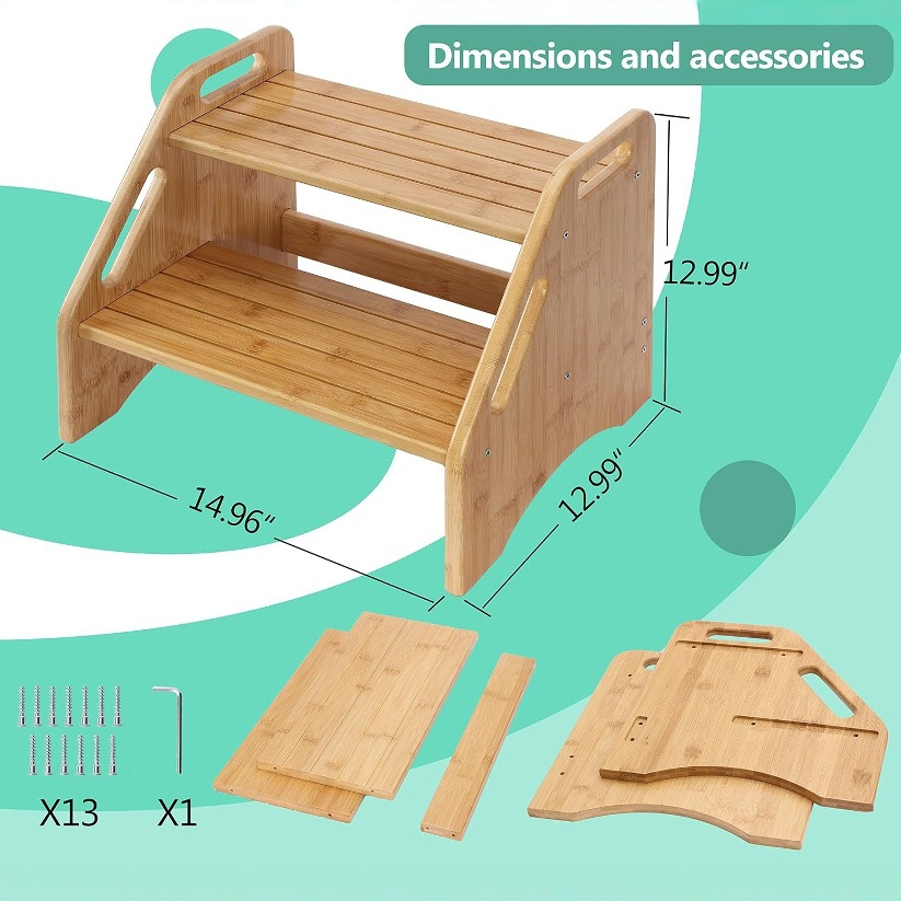 Taburete de madera Taburete de elevación para niños Taburete de inodoro Taburete de baño de madera maciza Wooden Step Stool