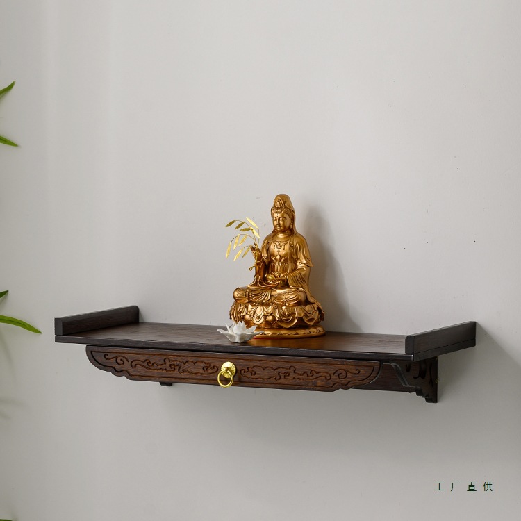 Wall-Mounted Buddhist Shrine Guanyin Bodhisattva Home Altar God of Wealth Cabinet Incense Offering Shelf Shrine Worship Table