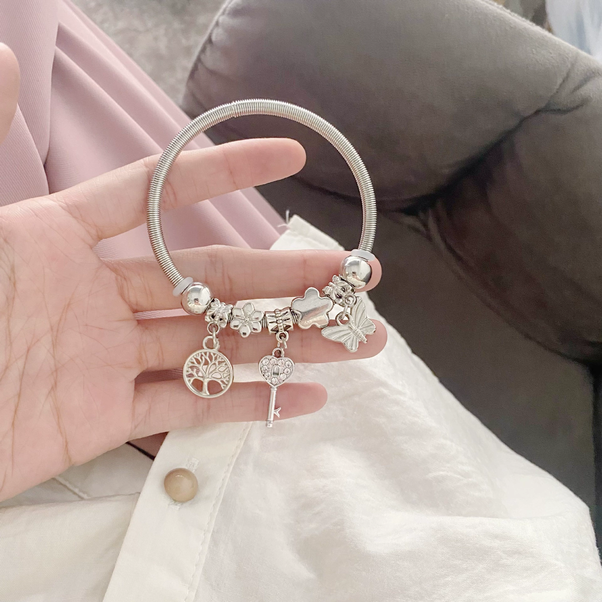 Серебряный женский браслет, браслет из бус handmade, стиль легкого люкса, простой и элегантный дизайн, (торговля через границу)