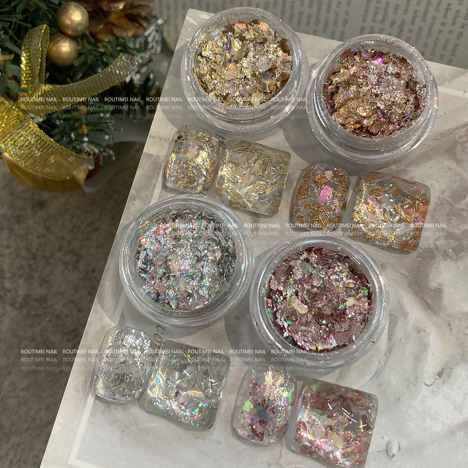 Nueva manicura sueño hielo cristal resalte Opal brocado en polvo delicado súper brillante parche de uñas japonés decorativo papel lámina oro