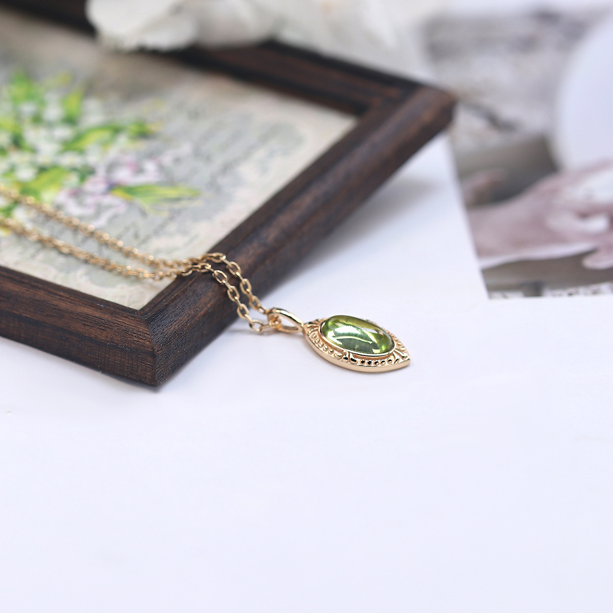 Holiday, Daily Occasion 925 Sterling Silver Peridot Cable Chain Geometric Pendant Necklace