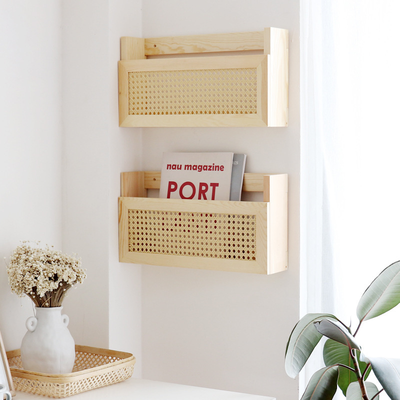 Caja de almacenamiento tejida a mano de estilo japonés, canasta de almacenamiento para colgar en la pared, sala de estar para el hogar, enrutador de periódico, caja de almacenamiento de bloqueo, stock
