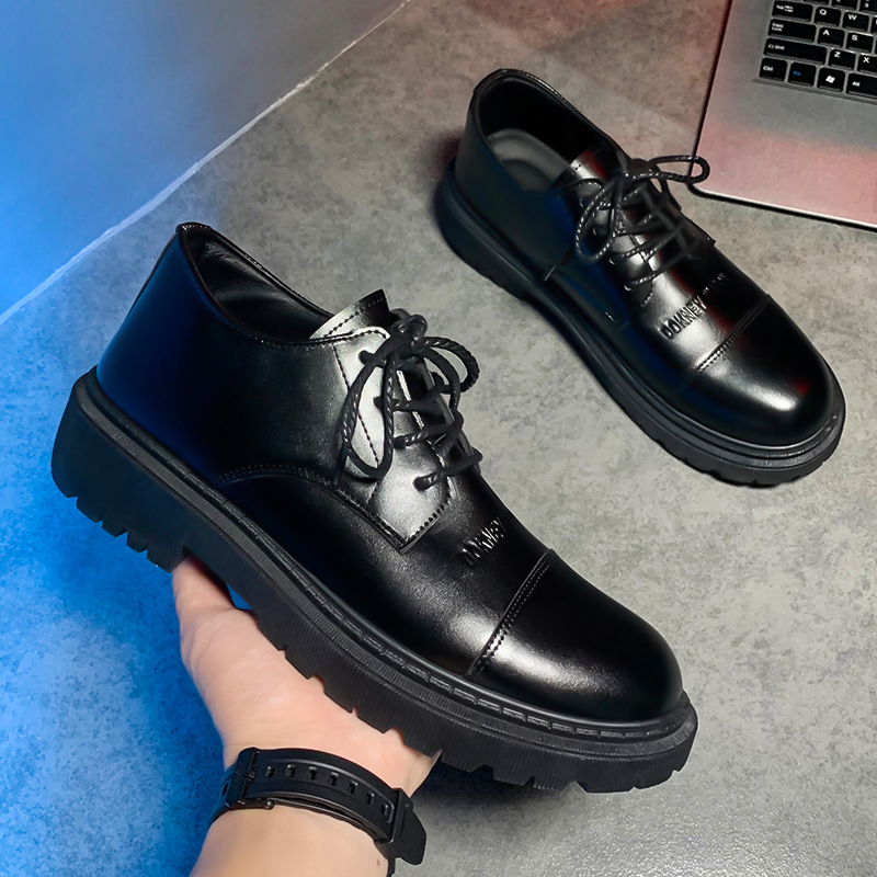 Ropa formal para hombres de negocios Zapatos de aumento de suela gruesa de estilo británico Zapatos de cuero puro Zapatos de hombre simples casuales negros Otoño