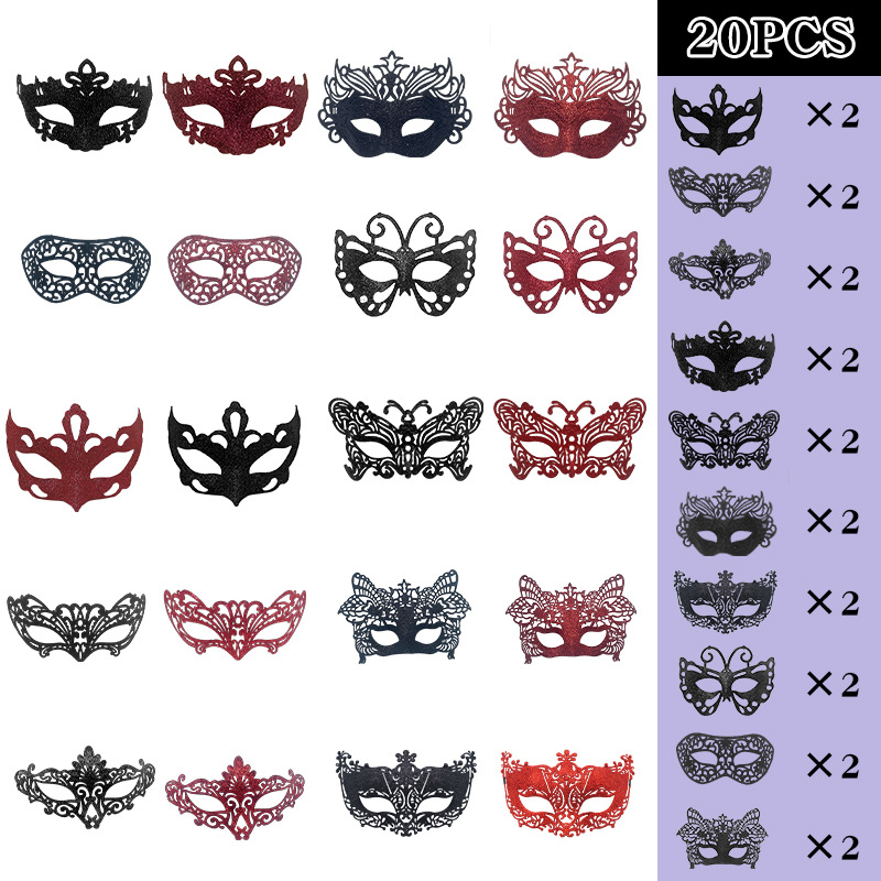 2025 Amazon nuevo carnaval europeo y americano polvo agujero conjunto de máscaras combinadas máscaras de baile de maquillaje