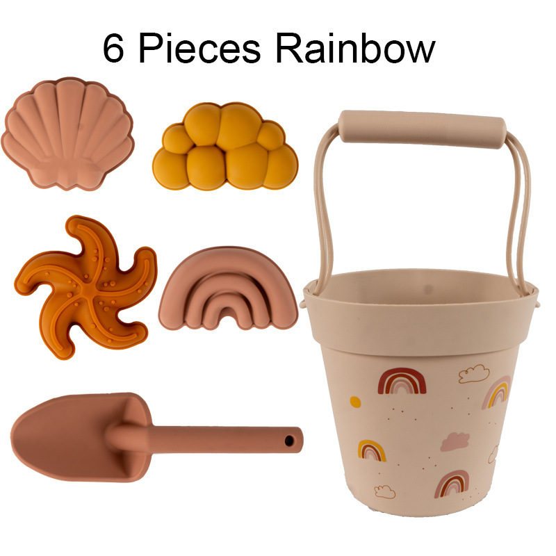 Jugar herramientas de arena Material de silicona Cubo de arena junto al mar Jugar herramientas de arena silicone beach toys