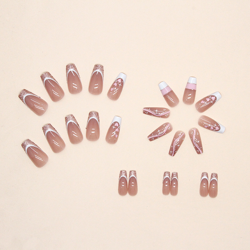 False Nails Gold Glitter French Tip Style Elegant Manicure_voghion.com