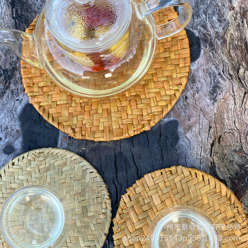 Posavasos de té de paja de estilo japonés de algas, almohadillas de aislamiento térmico, almohadillas de plato, almohadillas de tazón, manteles individuales, manteles occidentales, almohadillas de té retro, posavasos de té