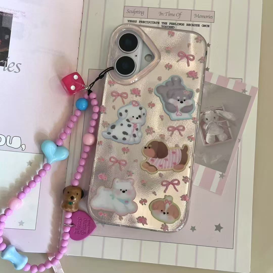 Summer Girl Cute Bowknot Puppy Adecuado para 16ProMax Feather Funda para teléfono móvil 14/15Pro nicho 13 Mujer