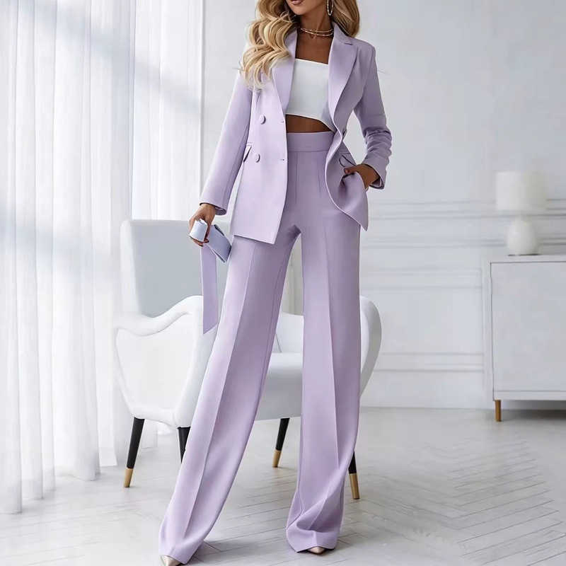 European and American New Style High-End Professional Suit Set with Double-Breasted Lapel, High-Waisted Drapey Wide-Leg Pants, and Elegant Two-Piece Set European and American New Style High-End Professional Suit Set with Double-Breasted Lapel, High-Waisted Drapey Wide-Leg Pants, and Elegant Two-Piece Set