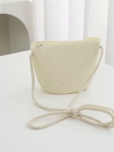 Plain Shell Bag Small Handbag for Girls, Cute Crossbody Bag for Boys, Fashionable Straw Woven Bag, 2025 New Model, Playful and Cute