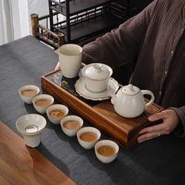 ✅汝瓷茶具套装陶瓷三才盖碗家用茶杯茶盏汝窑开片泡茶功夫茶壶茶