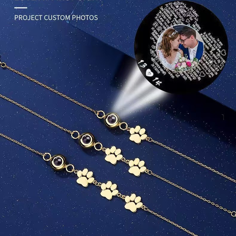 Cross-Border Hot Selling Laser Name Animal Dog Cat Paw Charm Bracelet for Personalized Projection Valentine's Day Gift Cross-Border Hot Selling Laser Name Animal Dog Cat Paw Charm Bracelet for Personalized Projection Valentine's Day Gift
