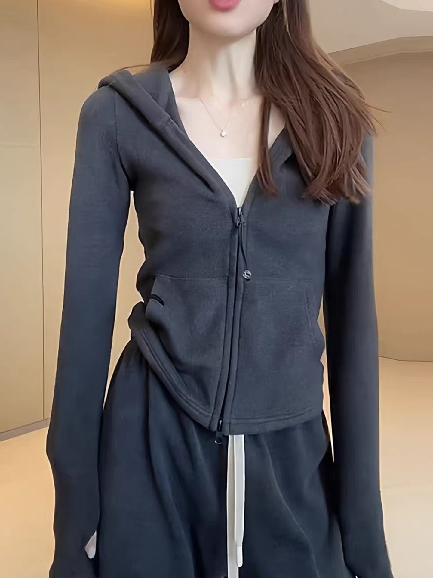 ng2510292 Ng2510292 European-style Design Zip-up Hooded Sweatshirt For Women, Autumn/winter 2025 New Slim-fit Versatile Jacket, Double-sided_ecoleips.com