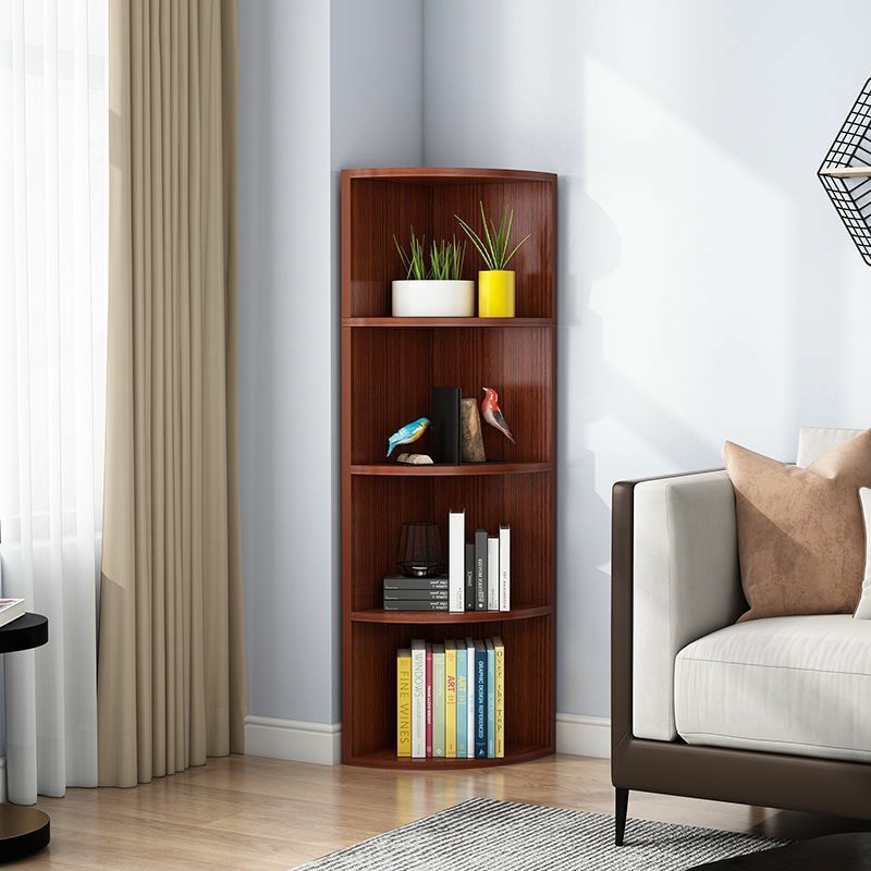 客厅落地转角书架小户型书房复古收纳架中古风靠墙一体置物架批发