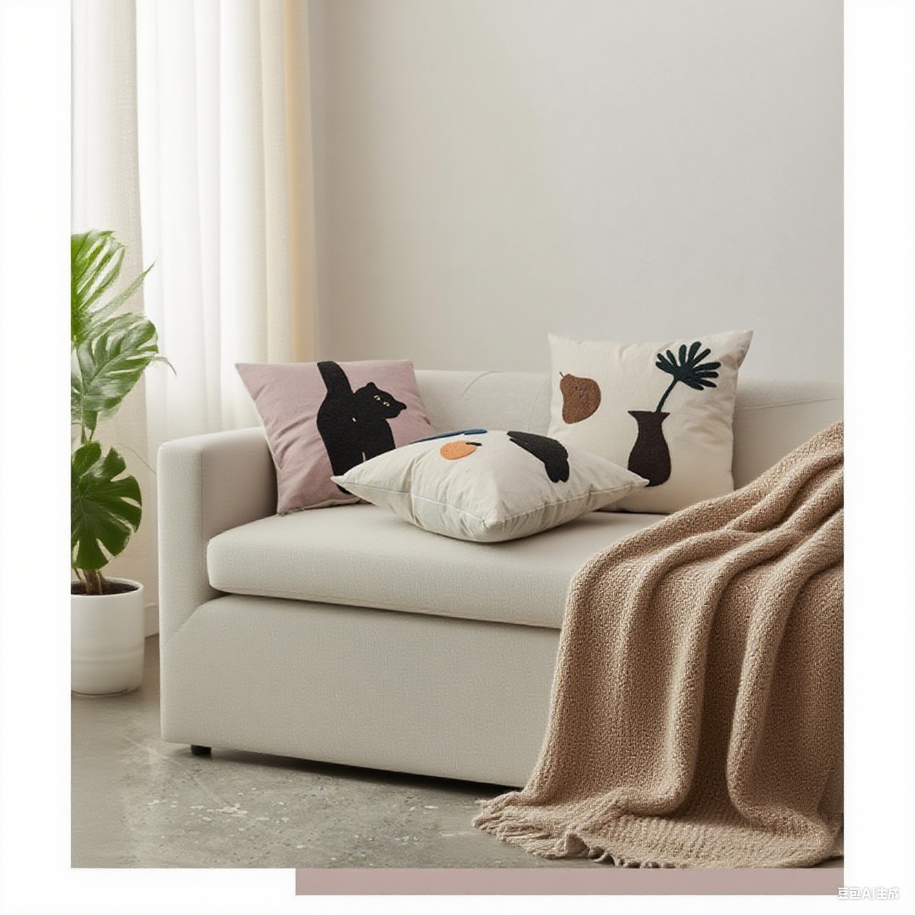 Trendy Instagram-Style Cat Pillow with 3D Embroidery, Nordic Sofa Cushion, Homestay Headboard Pillow