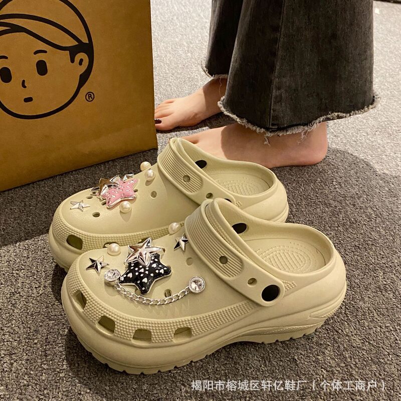 Croc Shoes Women's Outer Wear Spring and Summer 2025 New All-In-One Heightening Non-Slip Beach Toe Cute Half Slippers for Women