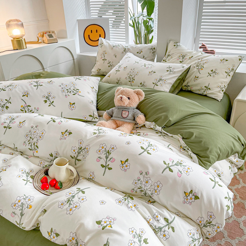 ins pequeño y fresco set de cuatro piezas de aloe algodón sábanas de cama cubierta madre y bebé desnudo dormitorio doble set de tres piezas