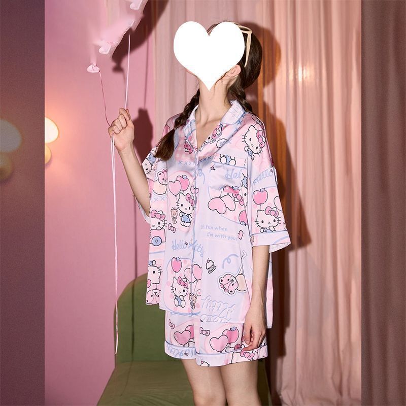 Four-Sided Elastic Forged Home Wear Pajamas for Women Manufacturers Super Soft Wholesale Cartoon Cool Summer Ready-Made Shorts and Short Sleeves