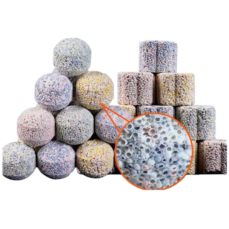Fábrica directa de materiales de filtración de tanque de peces nitrificante sala de bacterias roca volcánica cerámica de cultivo ambiente bacterias filtración de agua para estanque de peces