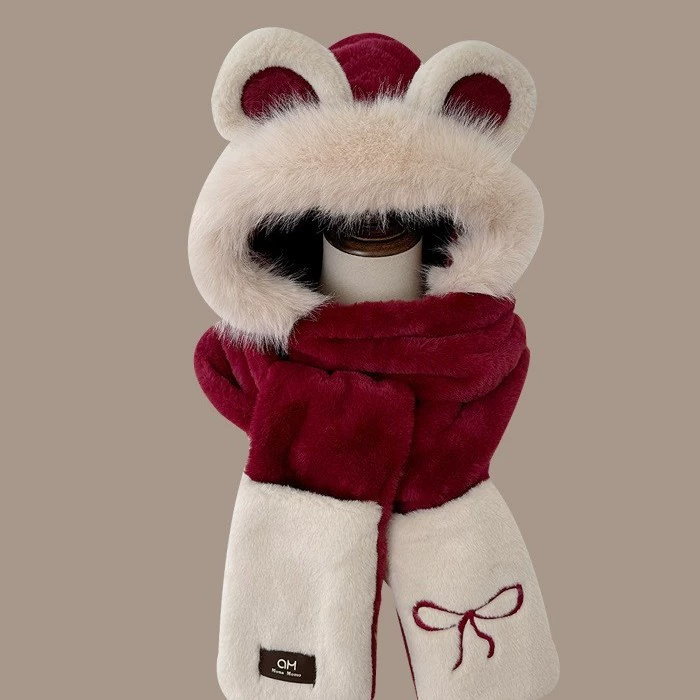 Новый 2024 лук теплая три комплекта зимняя езда на велосипеде ветрозащитный шарф перчатки