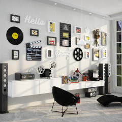 High Molecular B09 Movie Theme Illuminated Photo Wall Black and White Modern Simple Decorative Combination Picture Frame with LED Strips