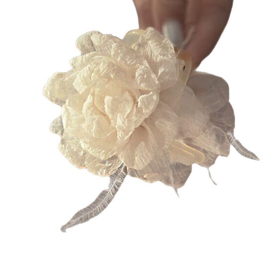 Atmospheric Feather Flower Clip for Women, High-End French Style Gentle Peony Hair Clip, Elegant Shark Clip Hair Accessories Clip