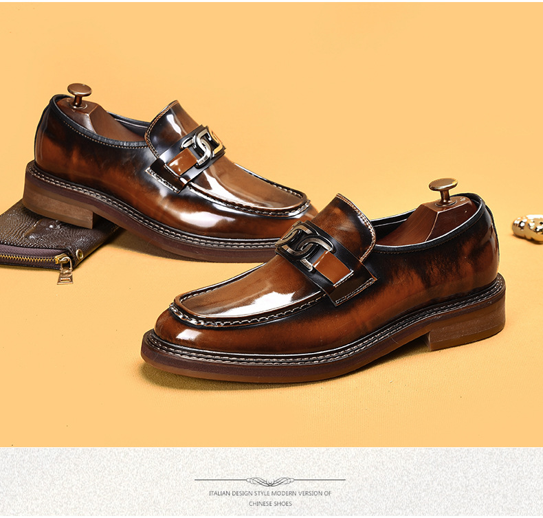 Business casual loafers men's leather horse fasteners English style loafers_voghion.com
