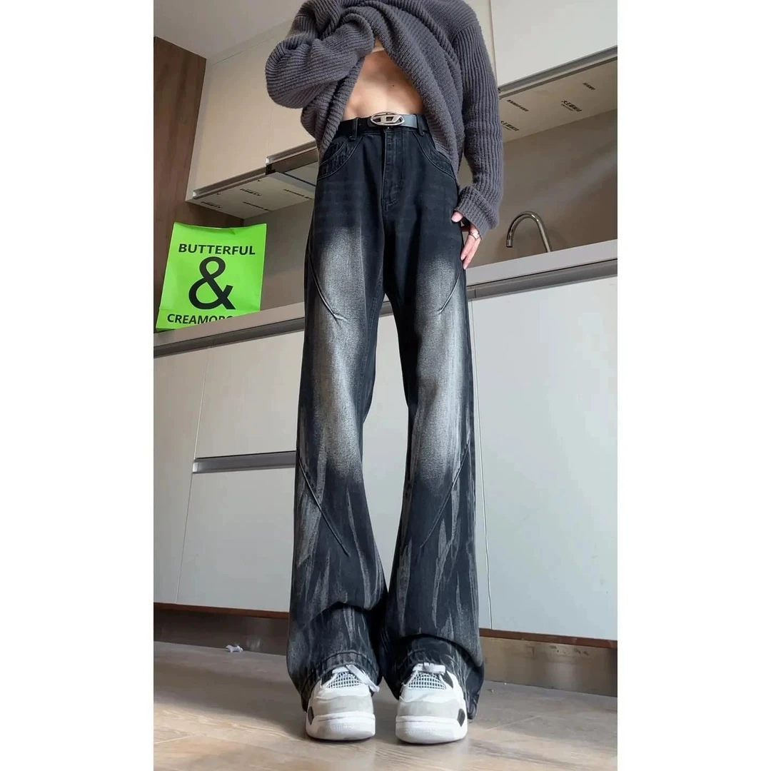 Американские ретро-джинсы, мужские весенне-осенние уличные брюки в стиле High Street, высококачественные мужские слегка расклешенные широкие прямые брюки