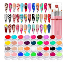 跨境热销新款36色光疗胶笔刷套装 实色彩绘胶 日式罐装色胶批发