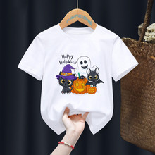 Halloween Bat Cartoon Print White T-shirts Children Kawaii B