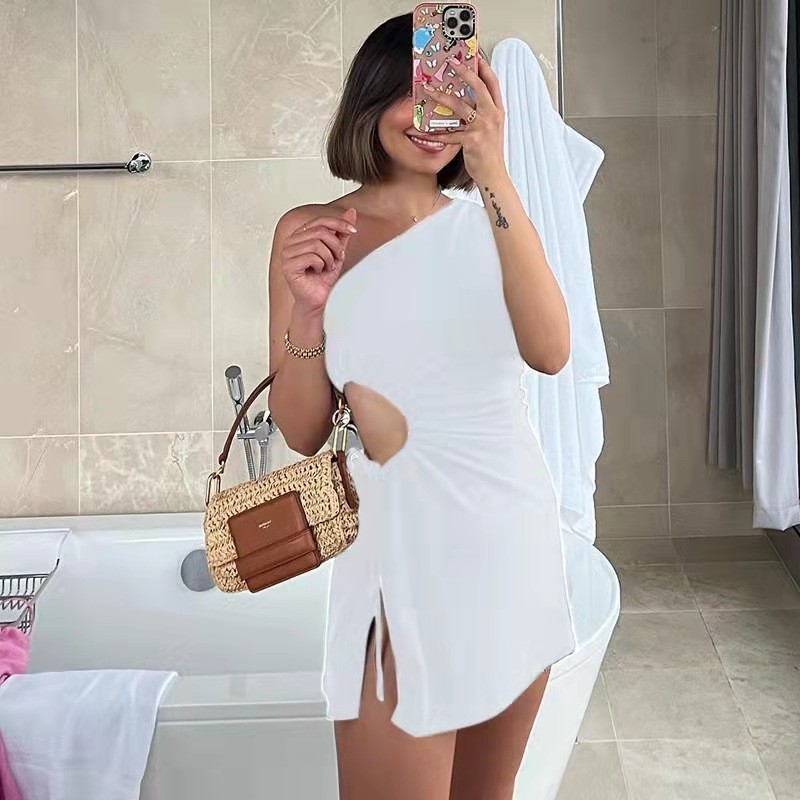Women's Trendy Evening Dress Asymmetrical One‑Shoulder Design Hollow‑Out Cutouts Ultra‑Slim Bodycon Fit Stylish Night Out Wear_ecoleips.com