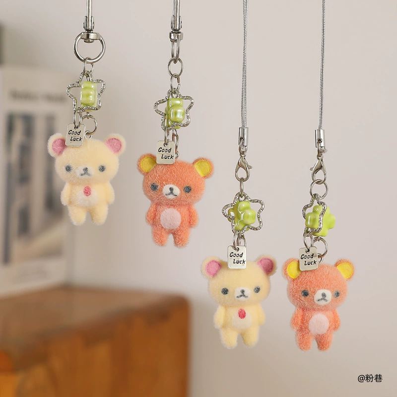 Объёмный медвежонок из смолы с флоком — подвеска для DIY брелок украшение для сумки