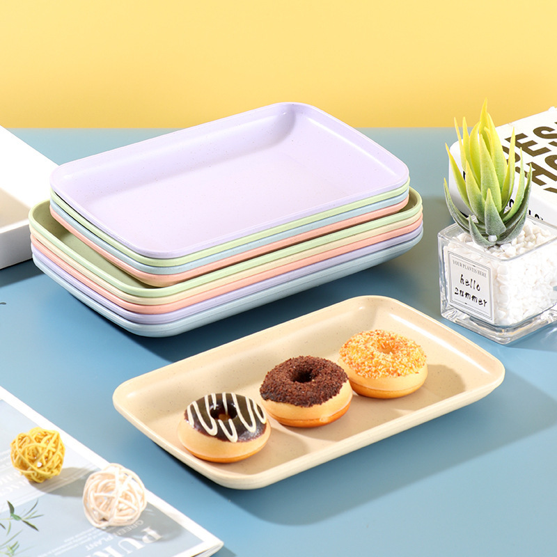 Wheat Straw Tray for Home Use, Solid Color Dinner Plate, Fruit Cake Dessert Plate, Rice Roll Plate, Modern Simple Square Shape for Commercial Use